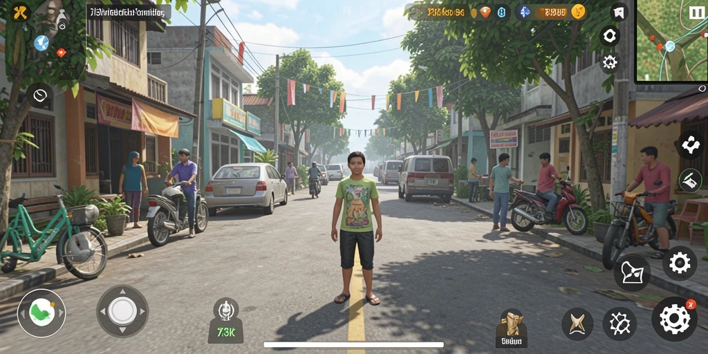 Tampilan screenshot 73K yang menampilkan gameplay simulasi kehidupan.