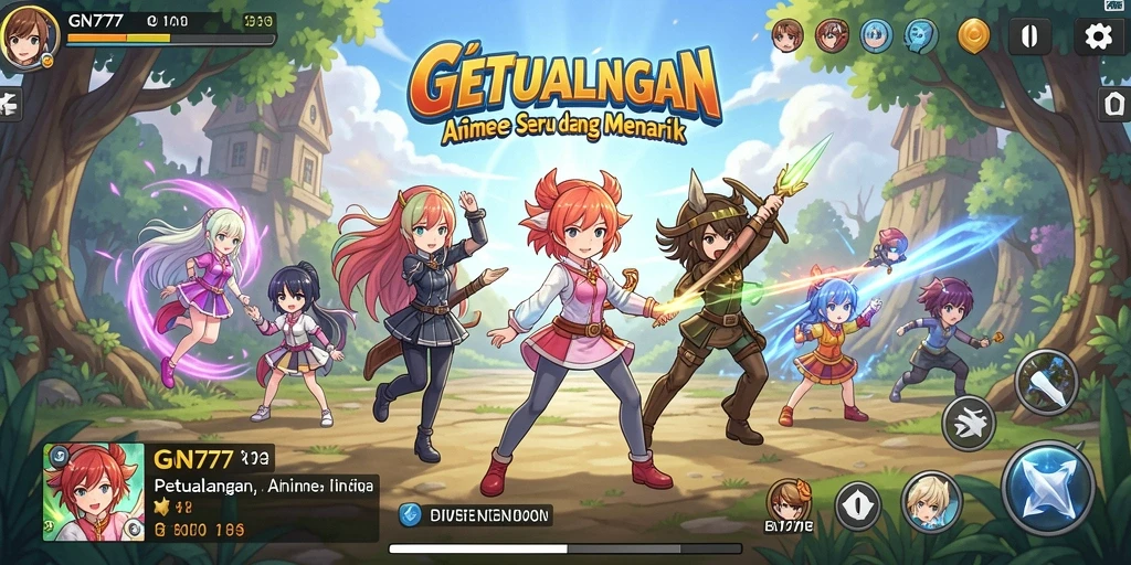 Tampilan gameplay GN777 yang penuh warna dan karakter anime yang menarik.