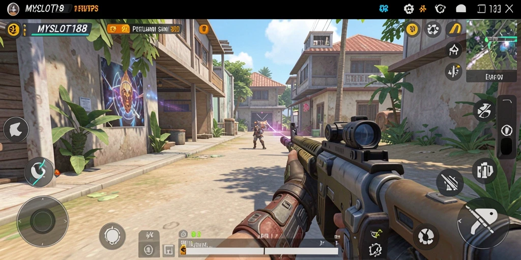 Tampilan gameplay menegangkan dari MYSLOT188 dengan aksi TPS yang intens.