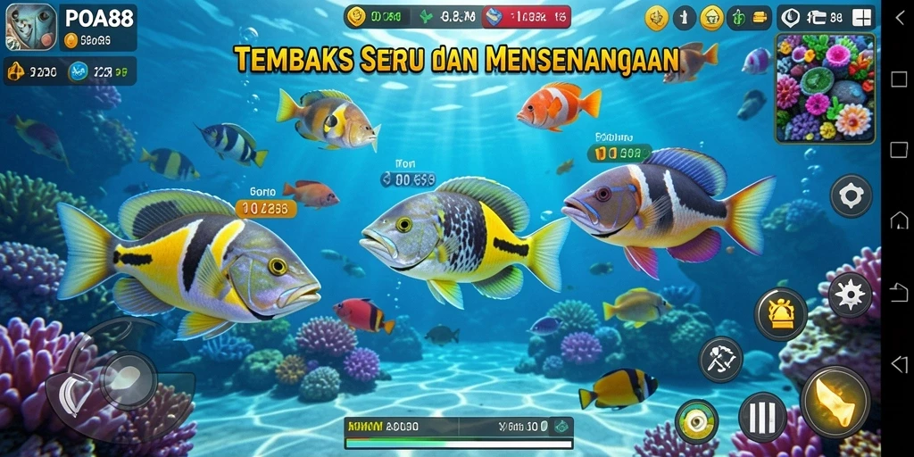 Tampilan gameplay seru dari POA88 dengan berbagai ikan yang menunggu untuk ditangkap.