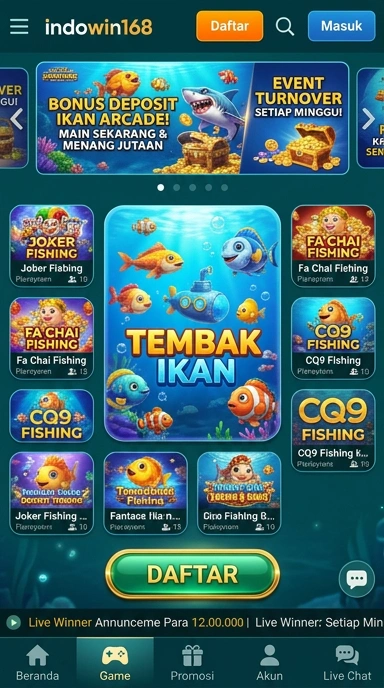 Tampilan utama aplikasi indowin168 yang intuitif dan menarik.